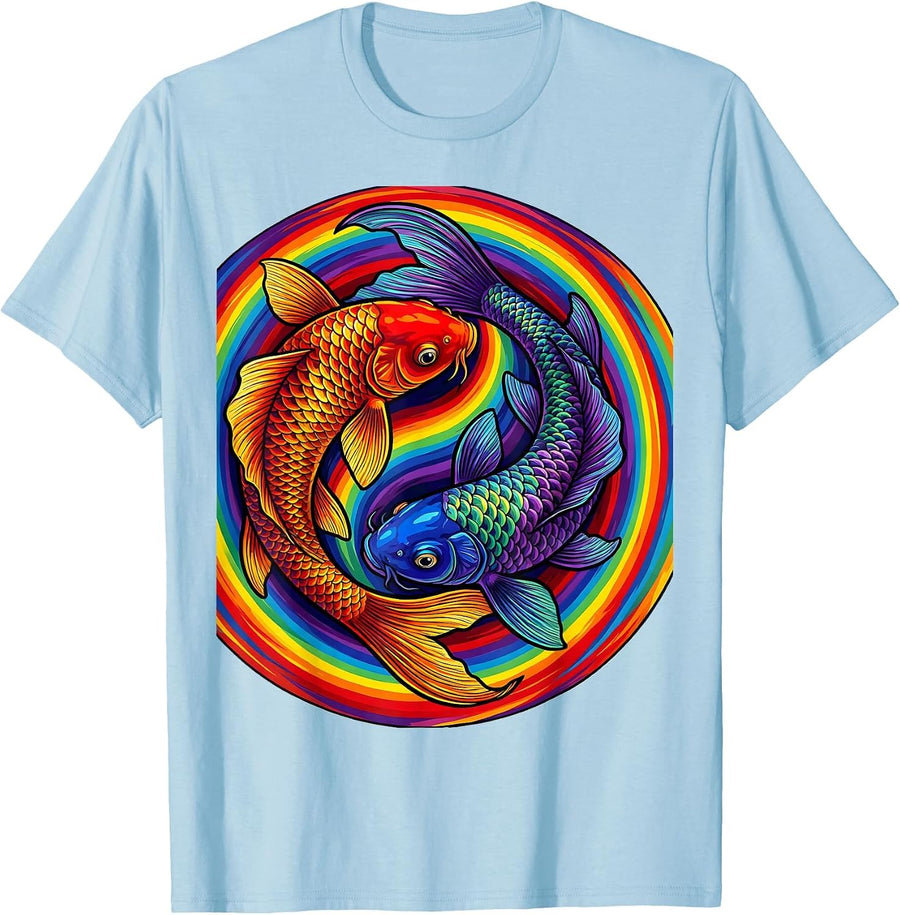 Men's Koi Fish Yin-Yang Pride Harmony Design T-Shirt - Baby Blue
