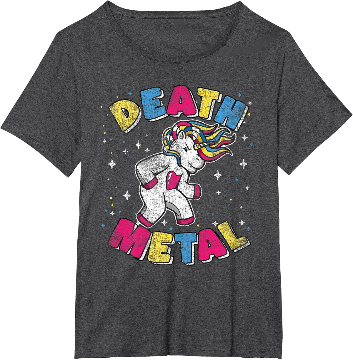 Death Metal Kids Headbanging Retro Heavy Metal Unicorn T-Shirt - Dark Heather Grey
