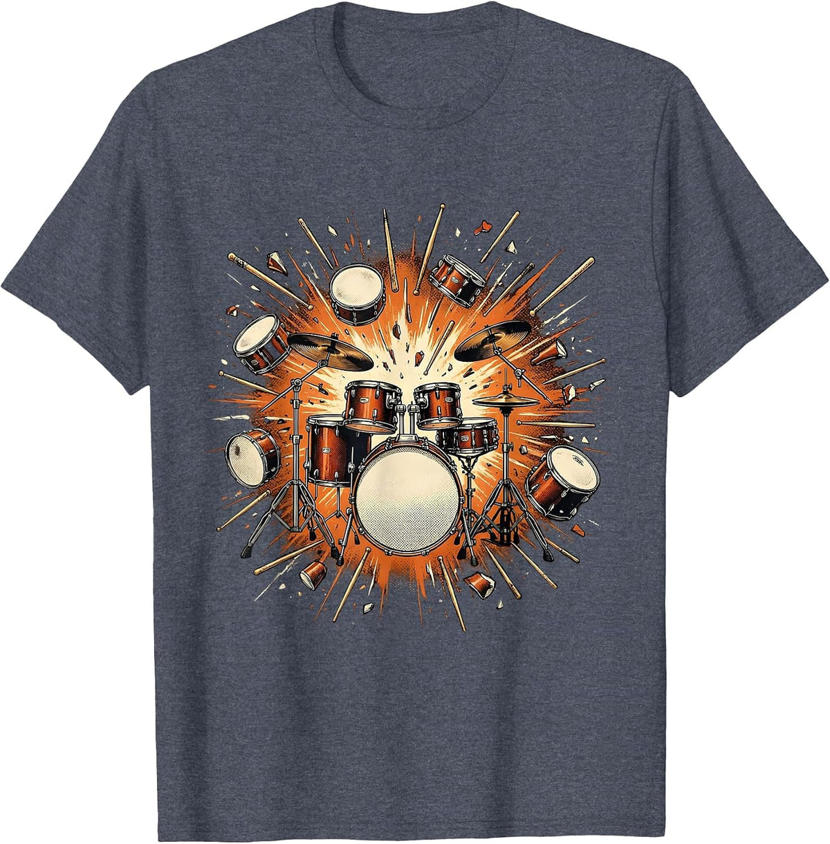 Exploding Drum Kit Percussion Blast Graphic T-Shirt - Heather Blue