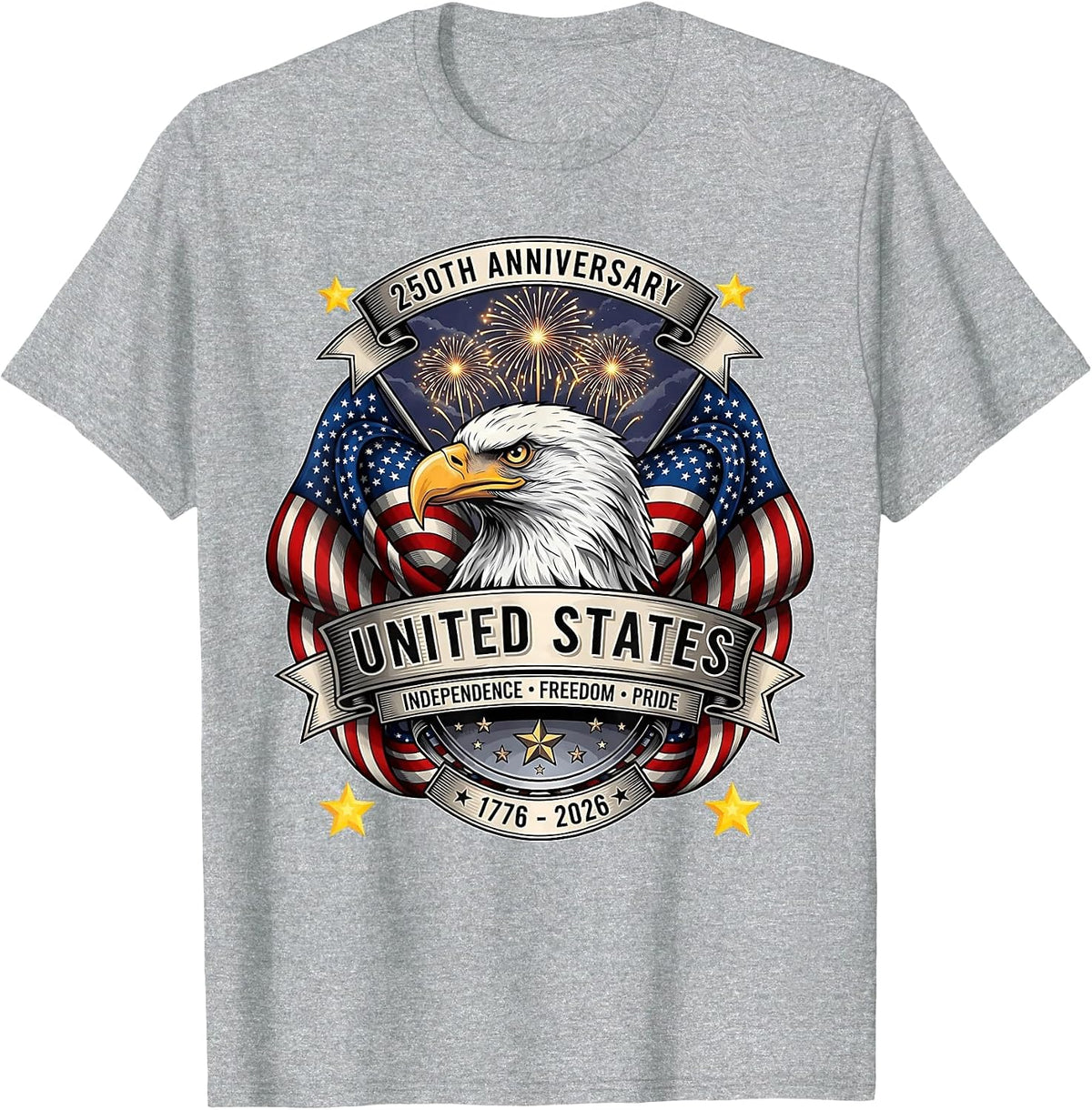 Patriotic Eagle 250th Anniversary USA Independence 1776-2026 T-Shirt - Heather Grey