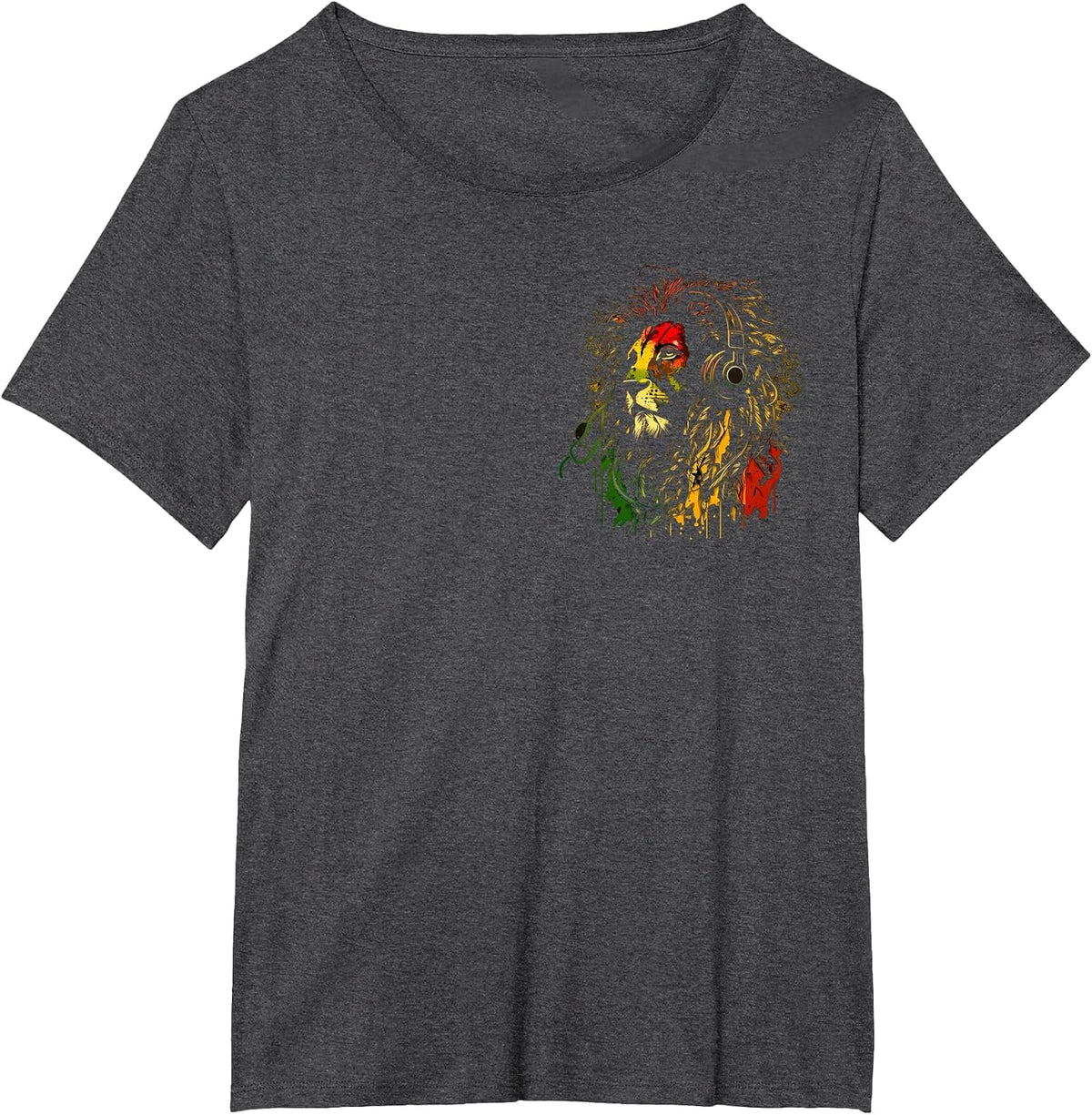 Rasta Reggae Lion of Judah Rastafarian Pride Reggae Lion T-Shirt - Dark Heather Grey