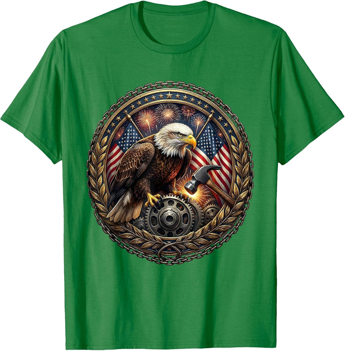 Men's Valley Forge Automotive Blacksmith Hammer Timing Gear T-Shirt - Kelly Green