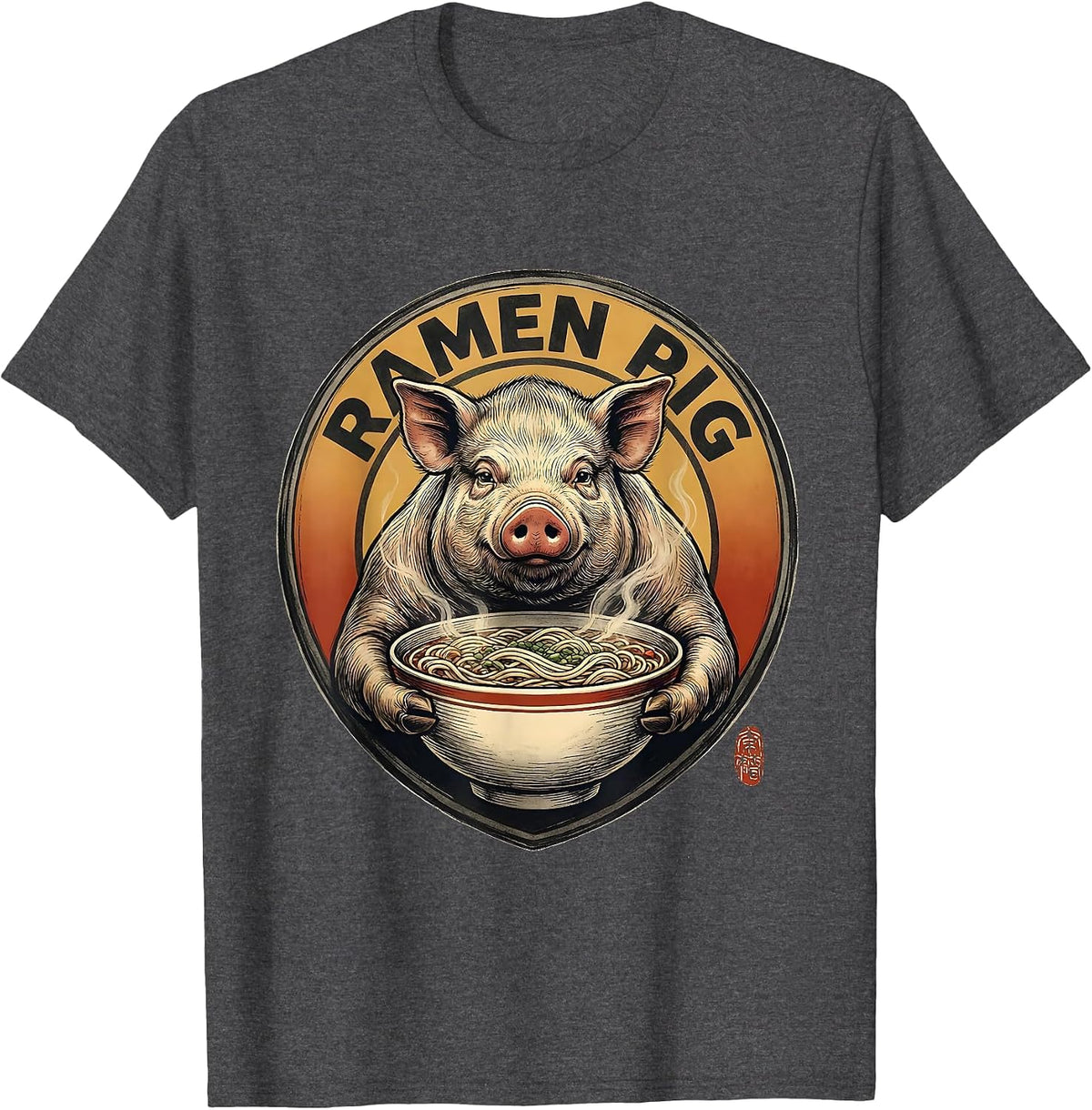 Men's Ramen Pig Funny Japanese Animal Kawaii Anime Streetwear T-Shirt - Dark Heather Grey