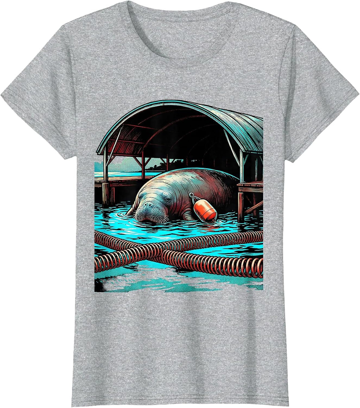 Manatee Under Dock Pop Art Manatee Lover Crystal River T-Shirt - Heather Grey