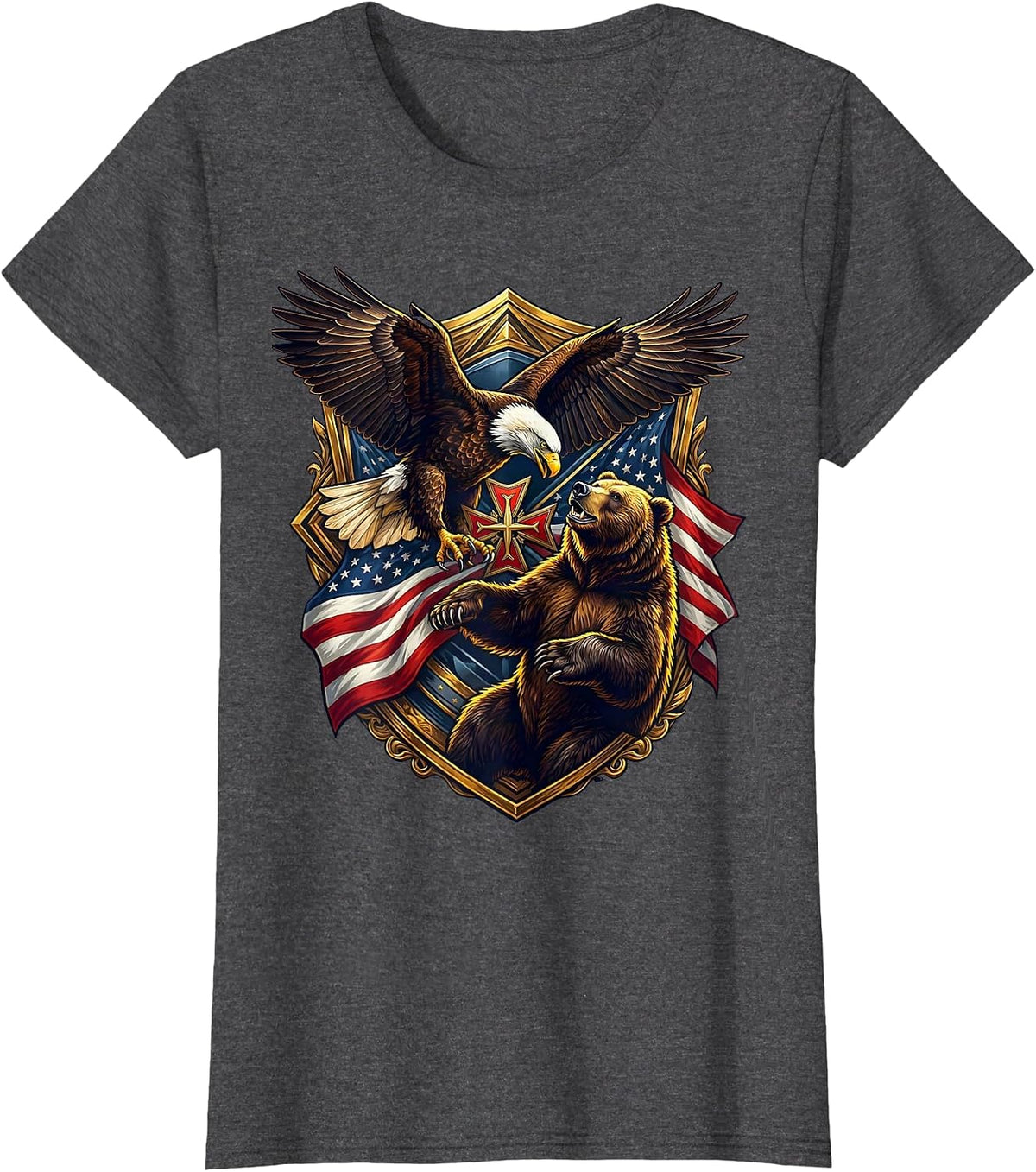Women's Bald Eagle vs Bear American Wildlife Showdown T-Shirt - Dark Heather Grey