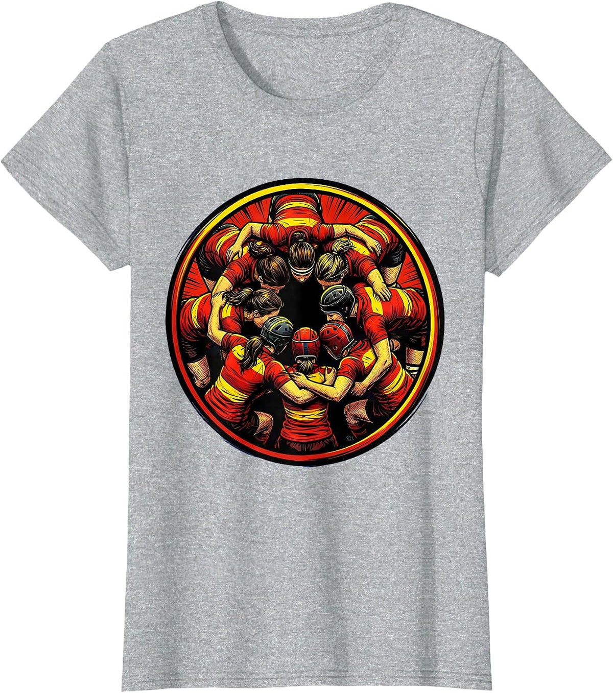 Rugby Scrum Unity Illustration Design T-Shirt - Heather Grey