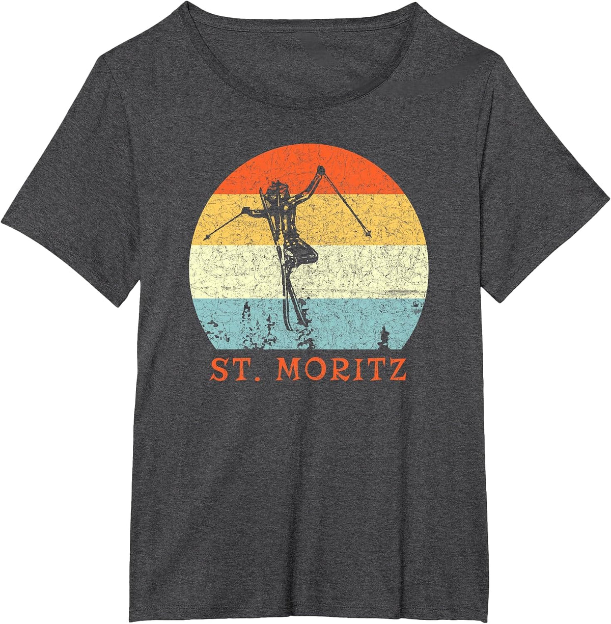 Ski St. Moritz, Switzerland Vintage Snow Skiing Vacation T-Shirt - Dark Heather Grey