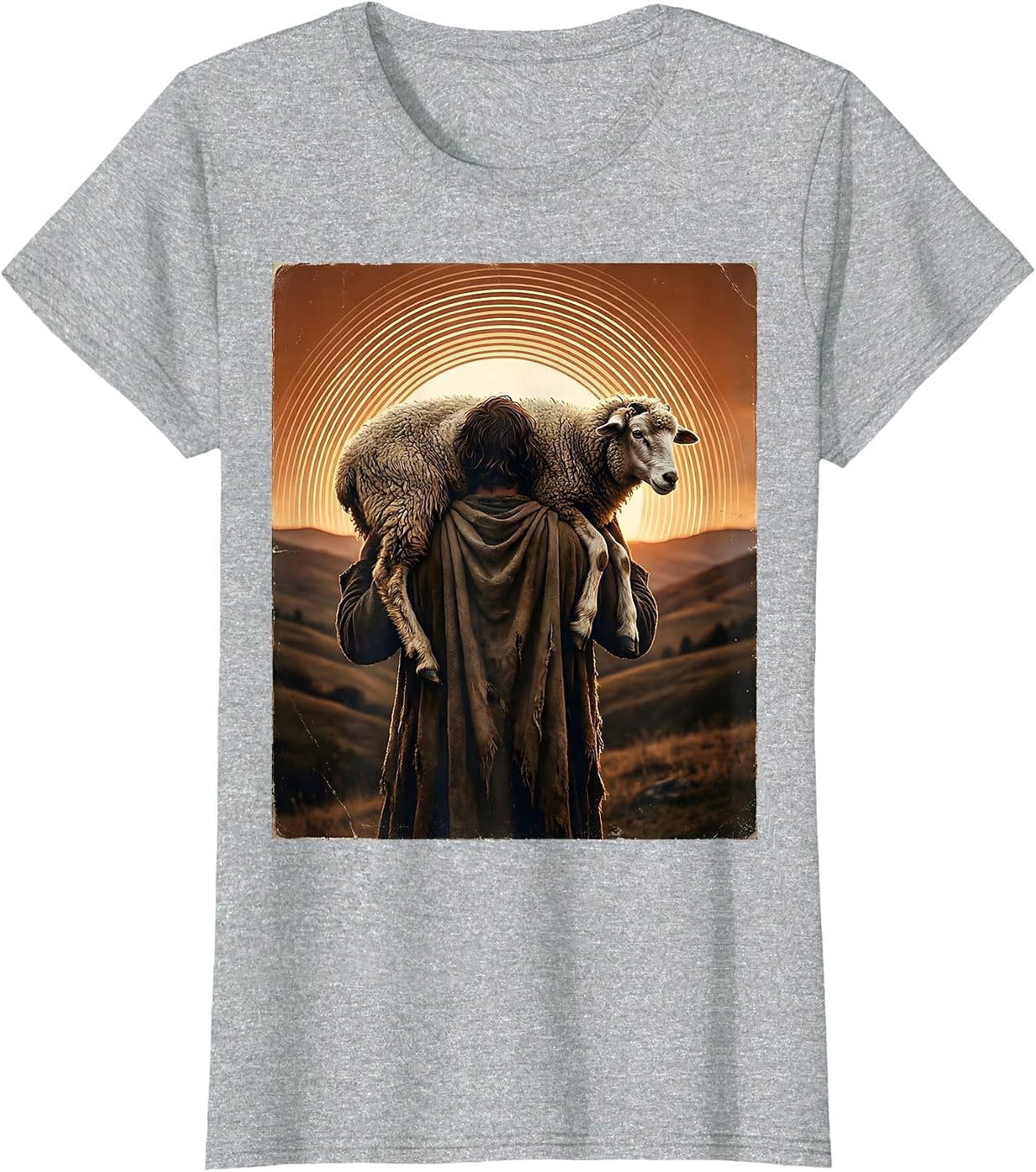 Jesus Loves You Shepherd Carrying Lost Sheep T-Shirt - Heather Grey