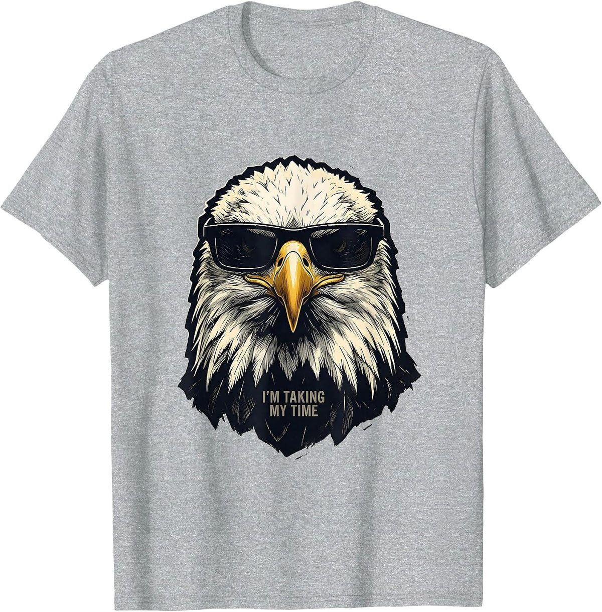 Men's I'm Taking My Time Linocut Bald Eagle Sunglasses Funny T-Shirt - Heather Grey