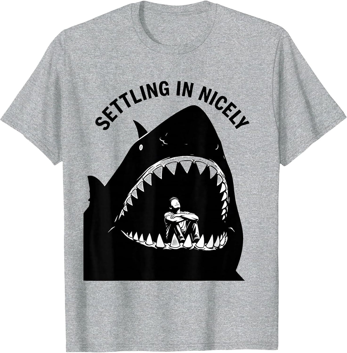 Men's Settling In Nicely Funny Shark Jaw Halloween Costume Novelty T-Shirt - Heather Grey