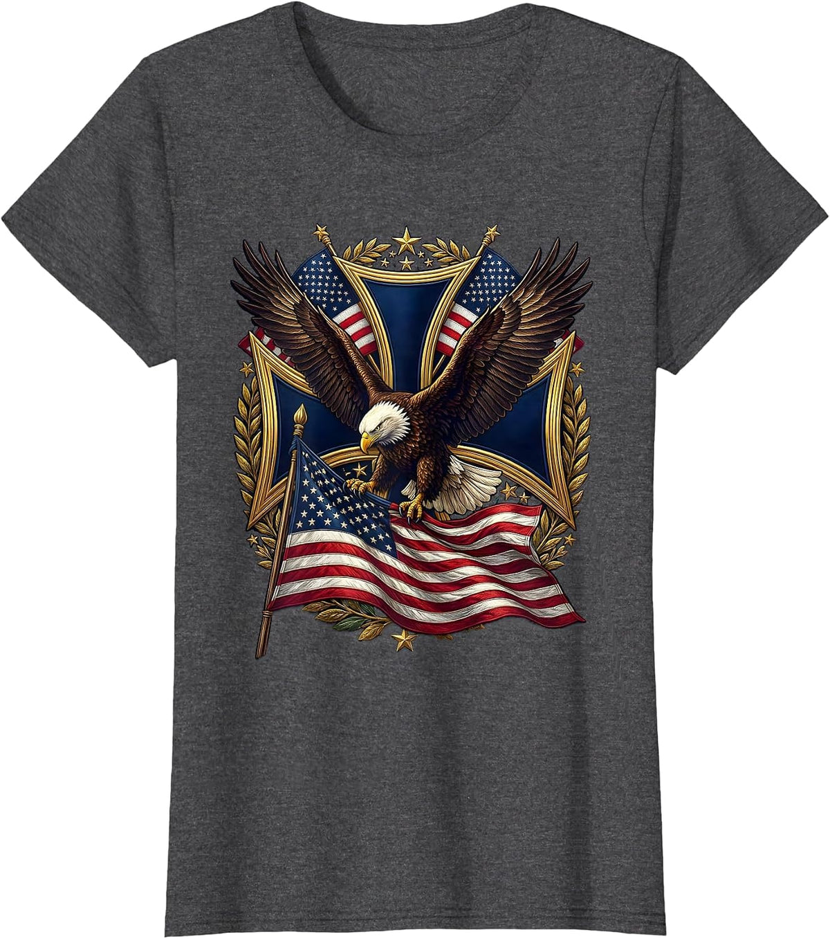 Women's Bald Eagle American Flag Patriotic Design T-Shirt - Dark Heather Grey