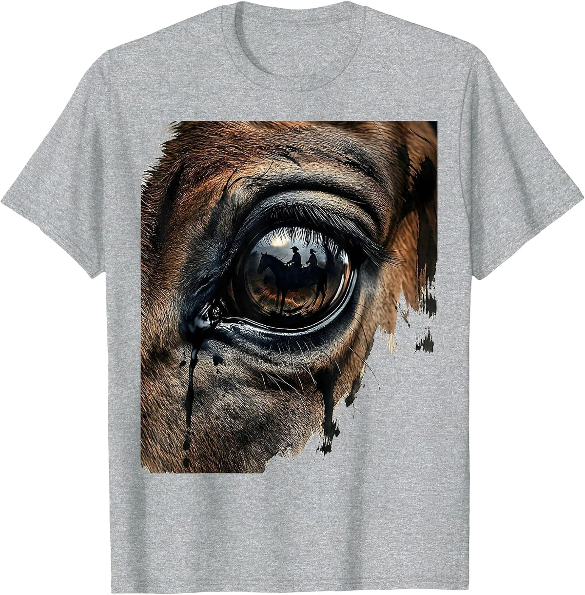 Men's Horse Eye Close-Up Reflection Graphic Design T-Shirt - Heather Grey