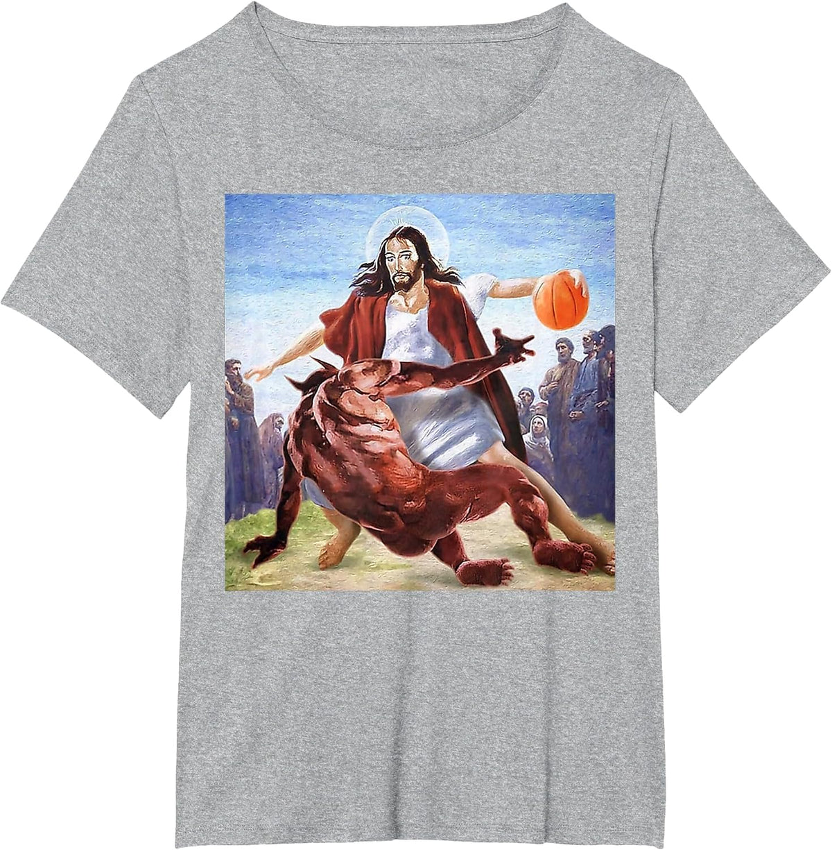 Funny Jesus Crossing Up The Devil Christian Religious T-Shirt - Heather Grey