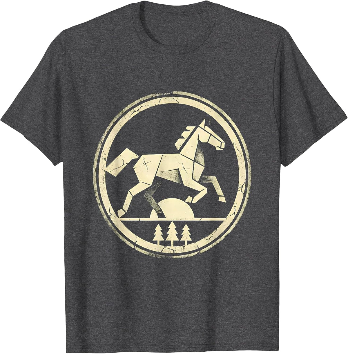 Men's White Horse Galloping Meadow Freedom Graphic T-Shirt - Dark Heather Grey
