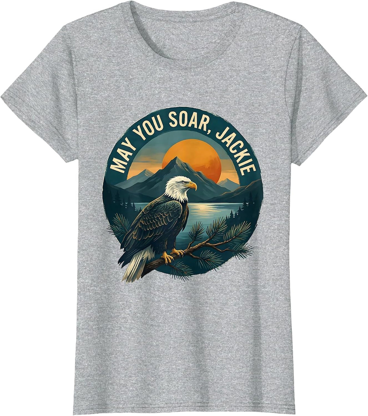 Women's May You Soar Jackie Vintage Bald Eagle Memorial Tribute T-Shirt - Heather Grey