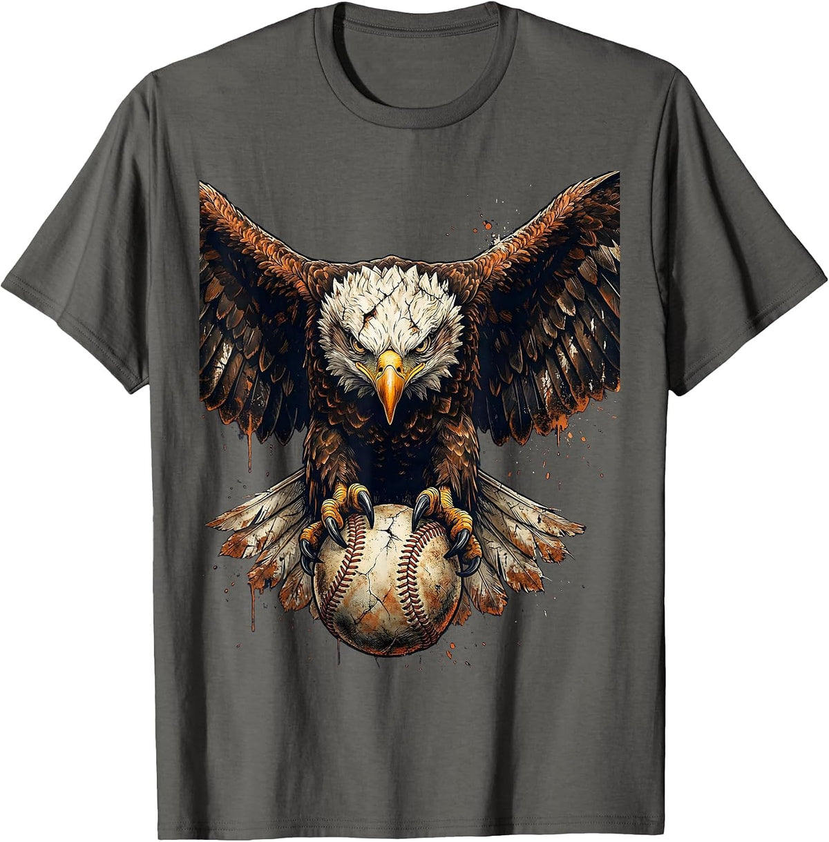 Men's Eagle Clutching Baseball Sharp Talons Graphic T-Shirt - Asphalt Grey