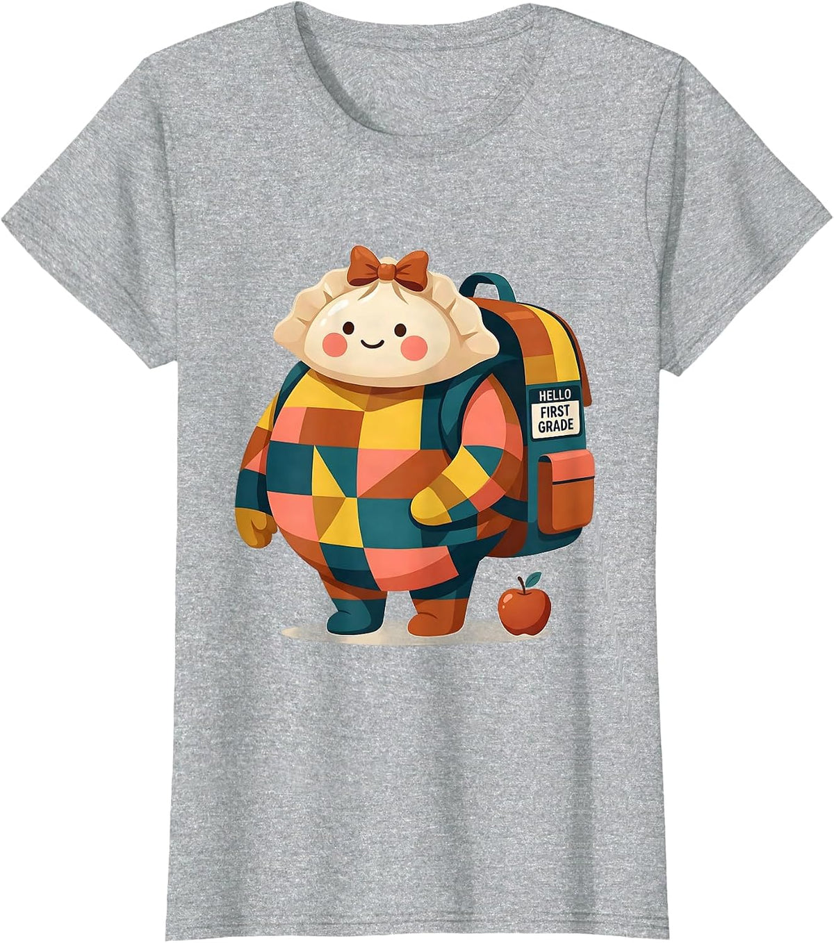 Women's Hello First Grade Cute Dumpling Back to School Girl Teacher T-Shirt - Heather Grey