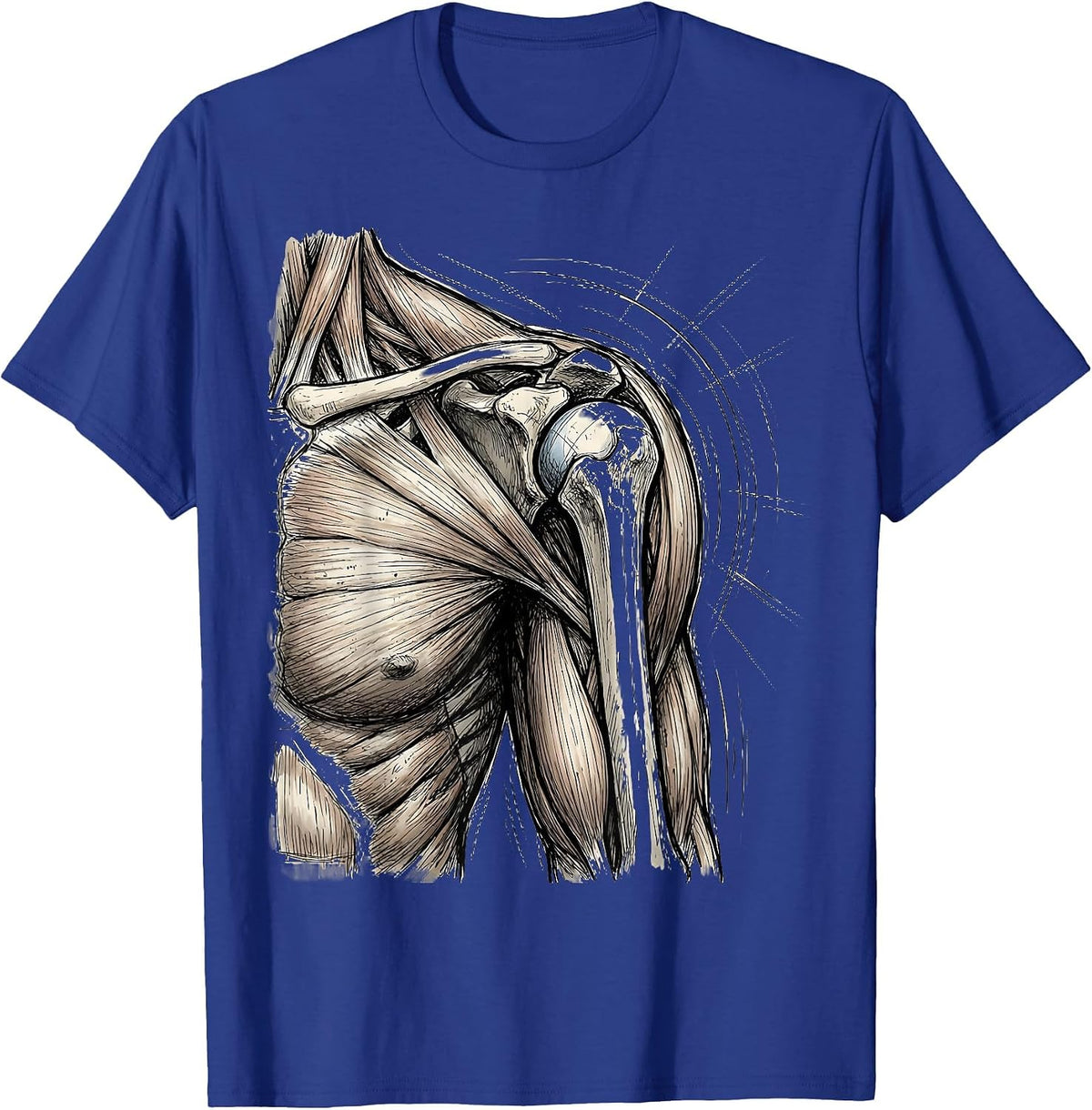 Anatomical Shoulder Motion Lines Physical Therapy T-Shirt - Royal Blue