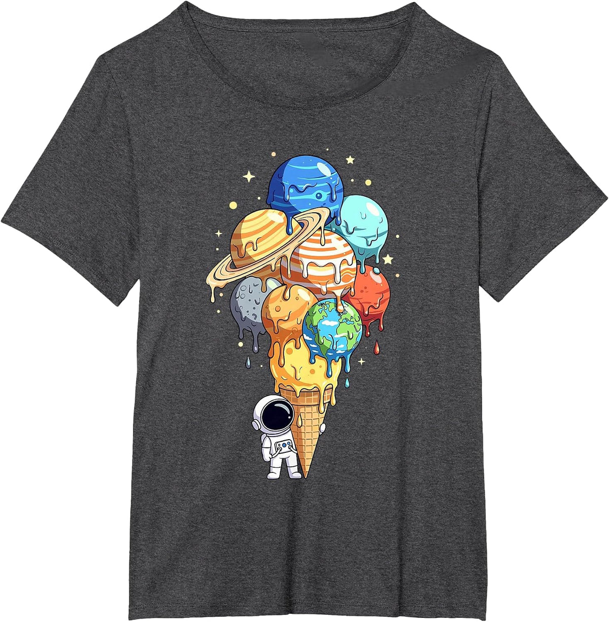 Astronaut Planet Ice Cream Cone Space Astronomy Solar System T-Shirt - Dark Heather Grey