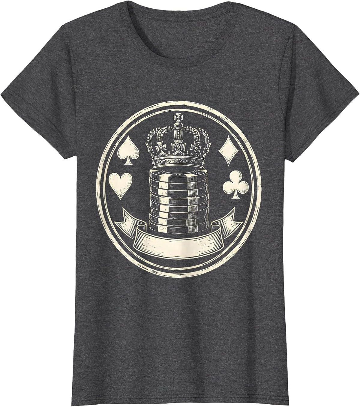 Women's Sealed Crown Chip Card Suit Humor Poker Player T-Shirt - Dark Heather Grey
