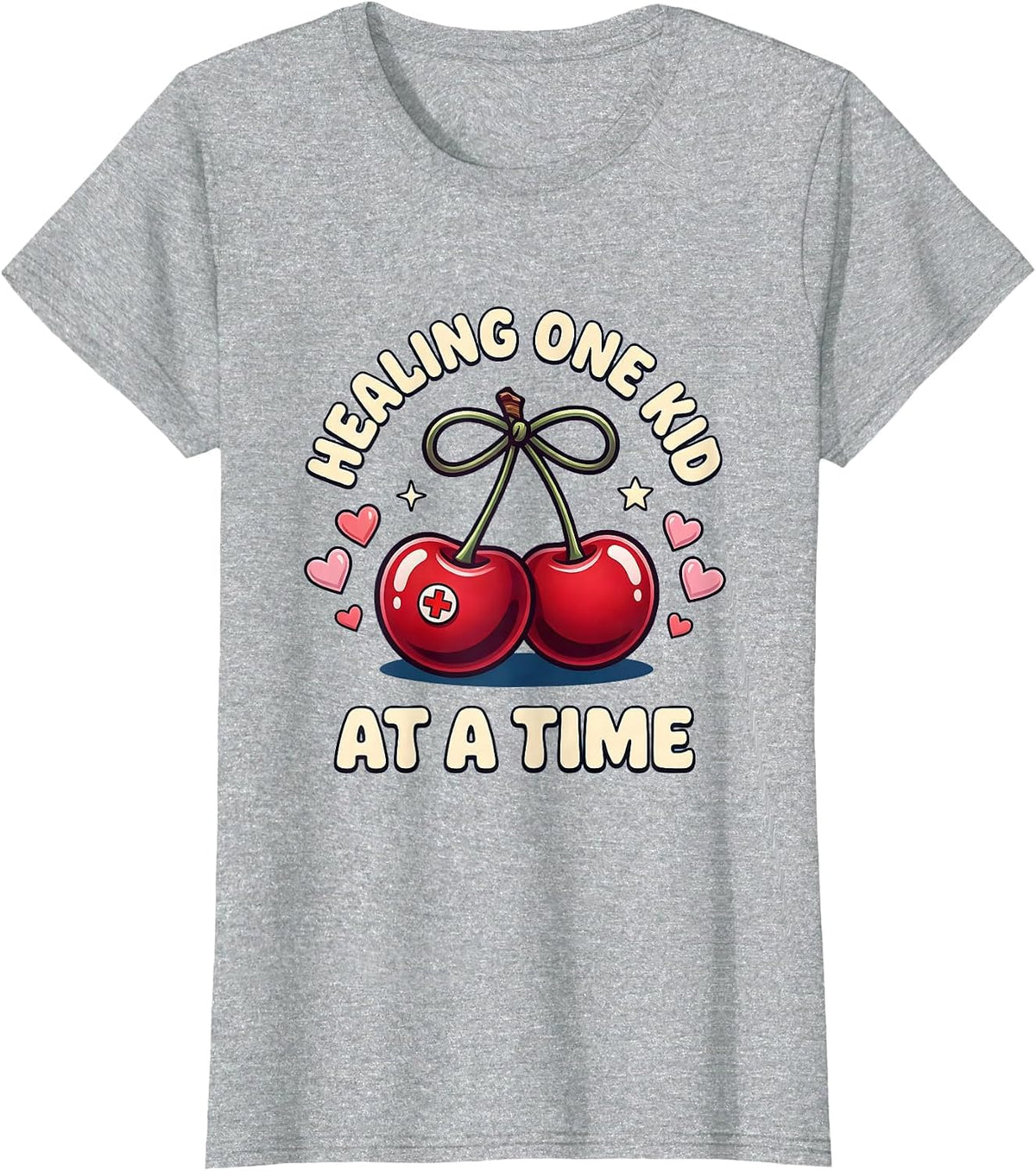 Women's School Nurse Healing One Kid at a Time Design T-Shirt - Heather Grey