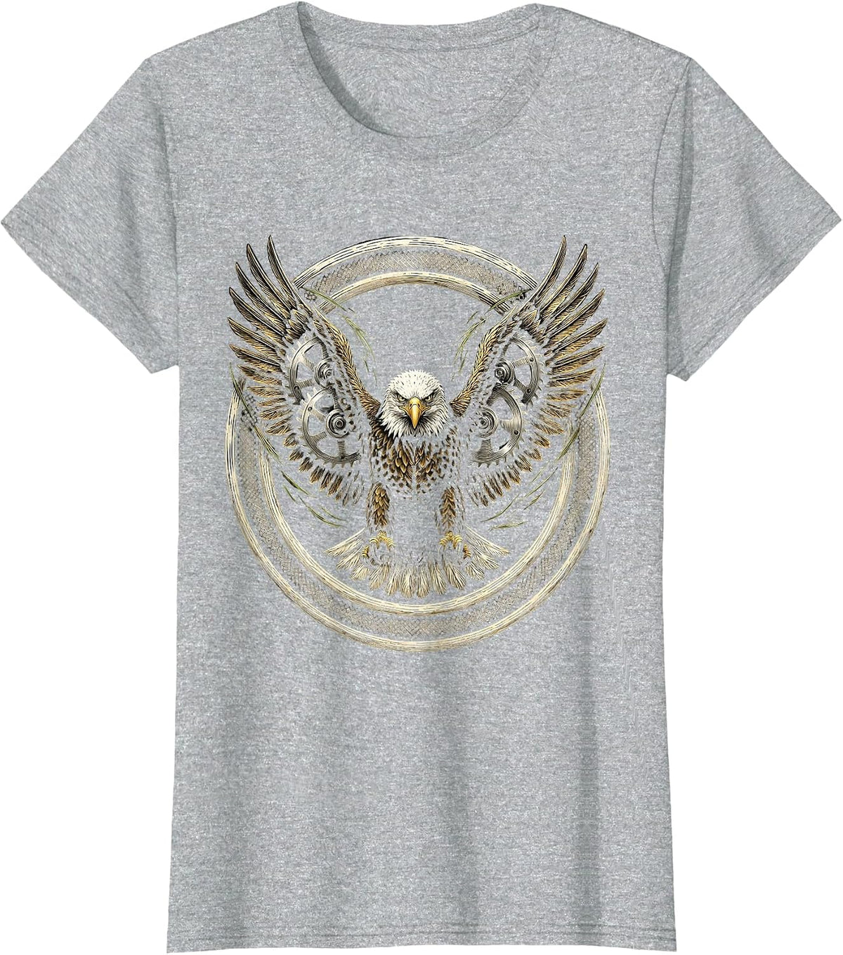 Women's Bald Eagle Lawn Mower Blades Wings Funny Mowing T-Shirt - Heather Grey