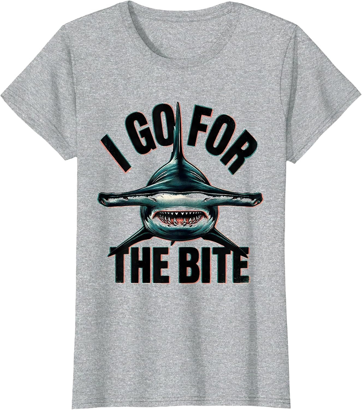 I Go For The Bite Funny Shark Ocean Wildlife Humor Novelty T-Shirt - Heather Grey