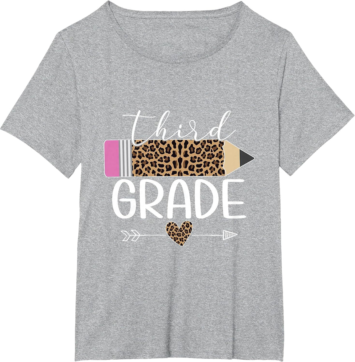 Third Grade Leopard Pencil Back to School Teachers Students T-Shirt - Heather Grey