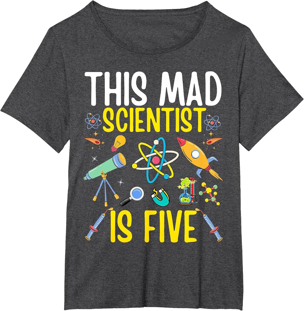 Mad Scientist Tshirt Kids Science Chemistry Birthday Age 5 T-Shirt - Dark Heather Grey
