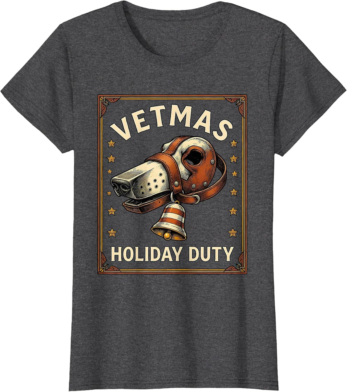 Women's Vetmas Holiday Duty Funny Vet Tech Christmas Veterinary Crew T-Shirt - Dark Heather Grey