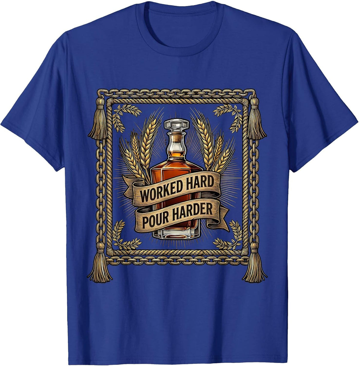 Men's Whiskey Lover Labor Day Worked Hard Pour Harder T-Shirt - Royal Blue