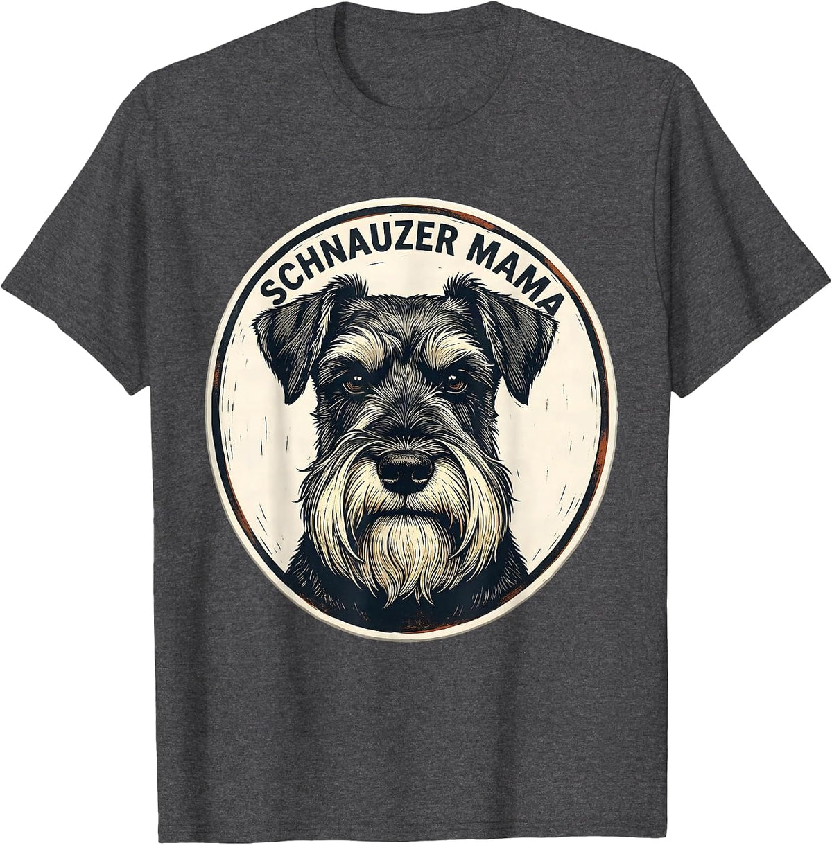 Men's Schnauzer Mama Linocut Miniature Schnauzer Owner Dog Lover T-Shirt - Dark Heather Grey