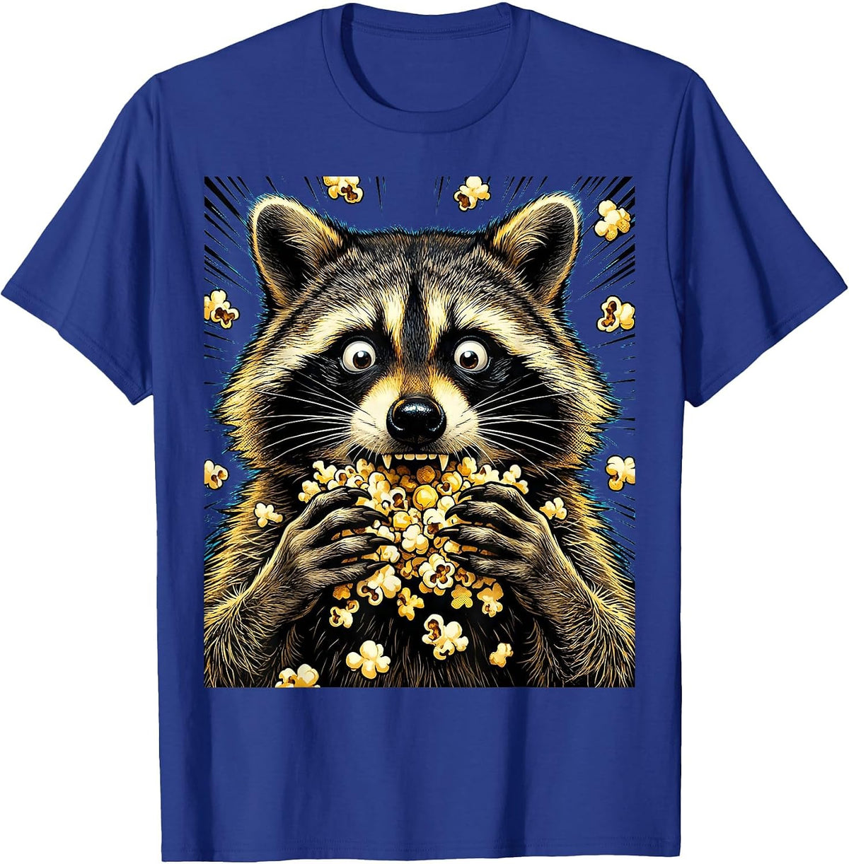 Snack Raccoon Popcorn Chaos Funny Animal Design T-Shirt - Royal Blue