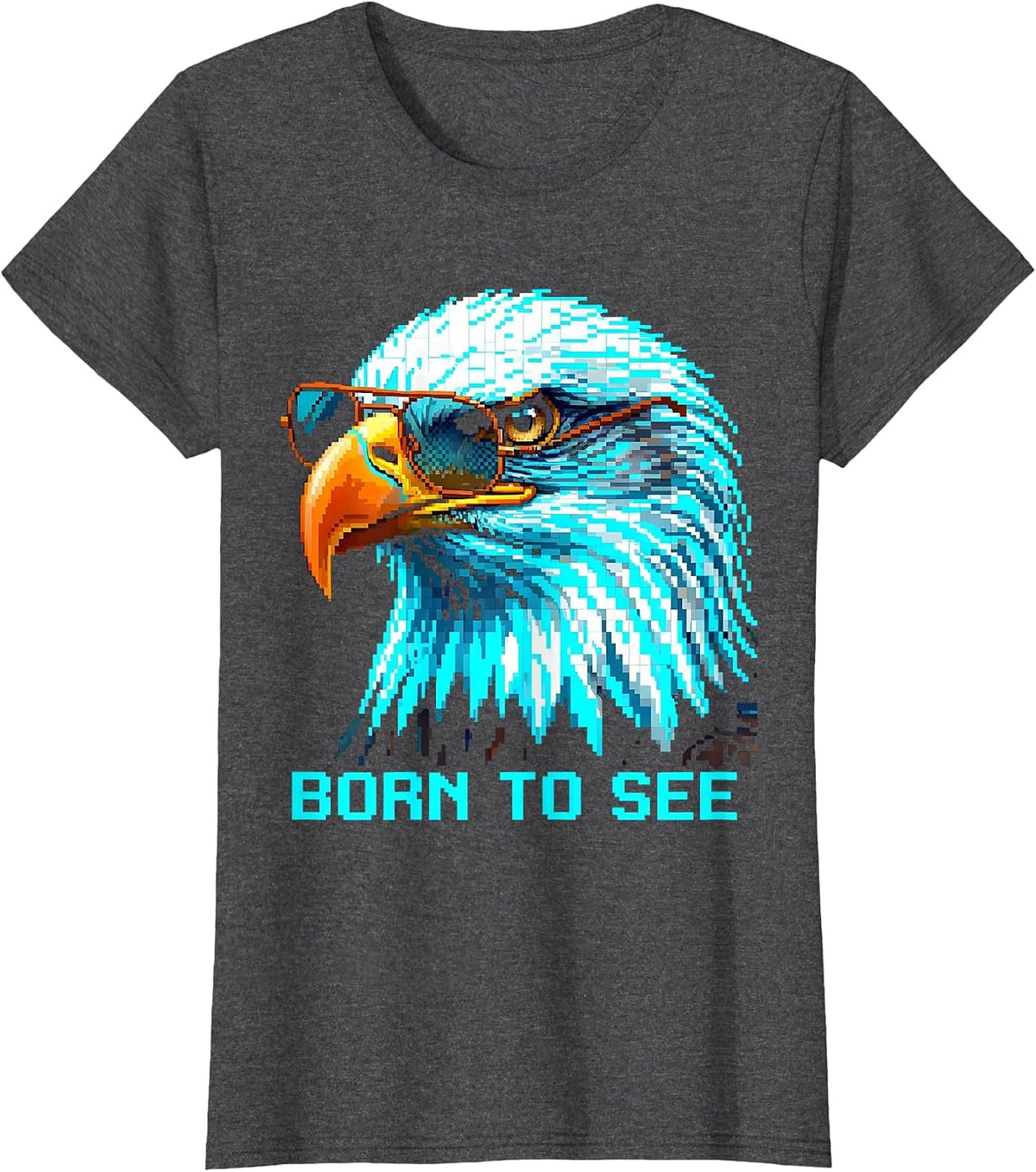 Women's Born To See Pixel Art Bald Eagle Wildlife Lover Pride Kids T-Shirt - Dark Heather Grey