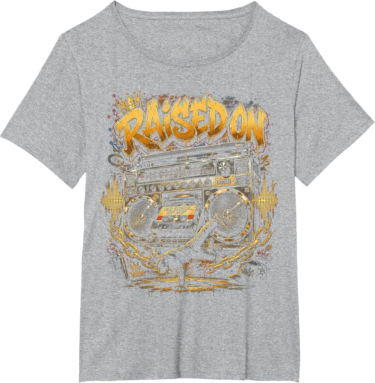 Raised On Old School Hip Hop Cassette Graffiti Rap T-Shirt - Heather Grey