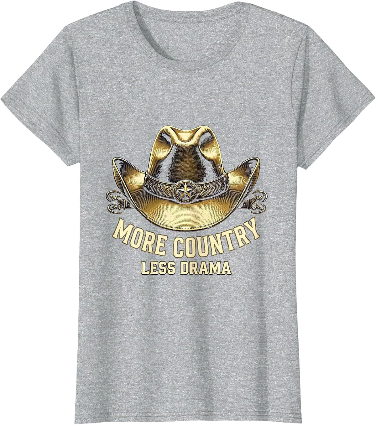 Women's More Country Less Drama Cowboy Design T-Shirt - Heather Grey
