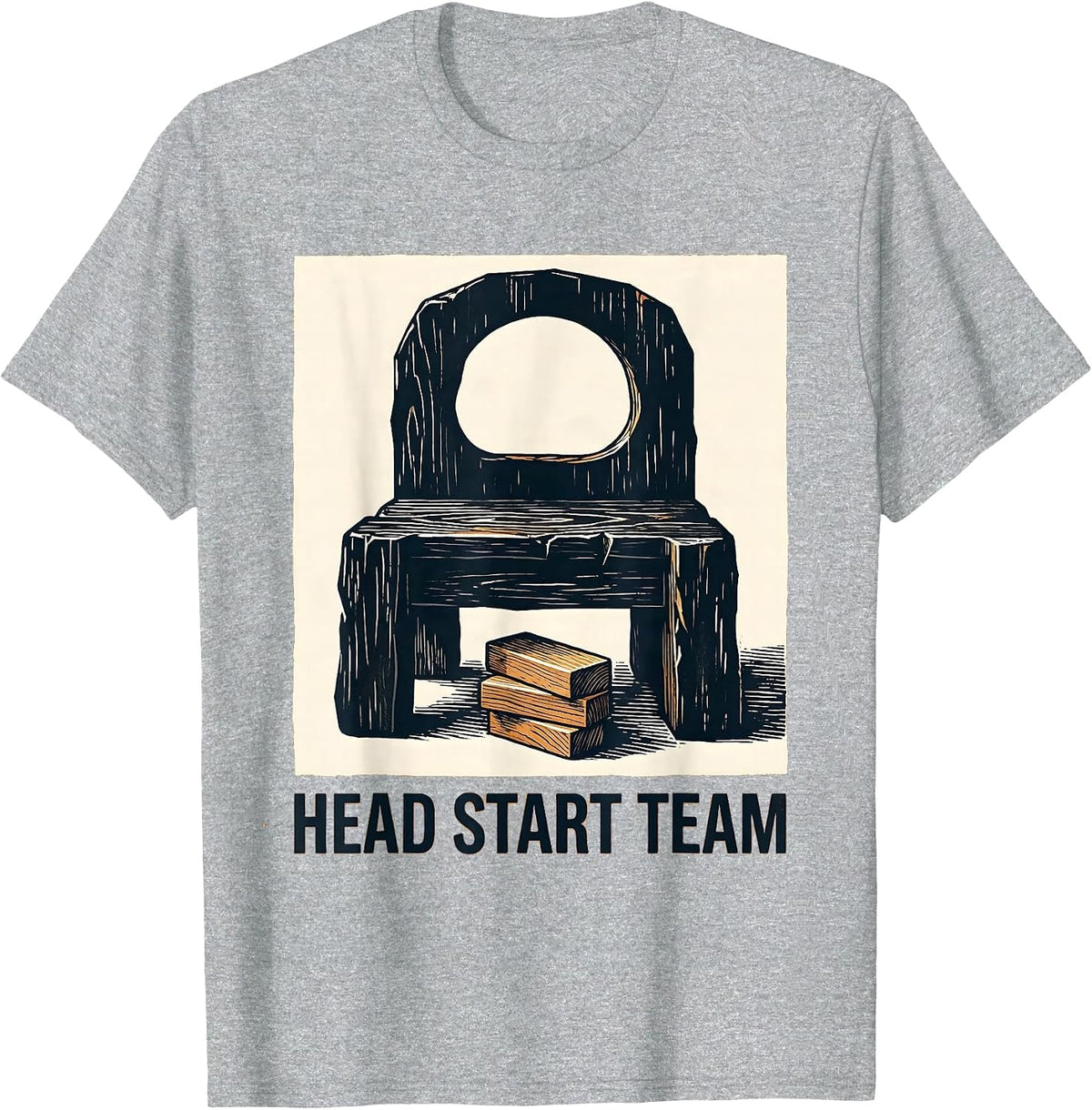 Men's Head Start Team Linocut Preschool Teacher Back To School T-Shirt - Heather Grey