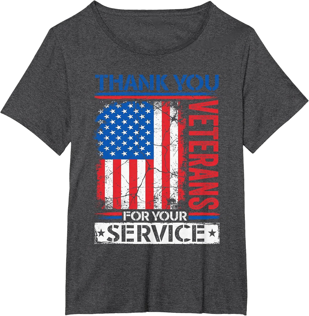 Thank You Veterans American Flag Patriotic Men Women T-Shirt - Dark Heather Grey