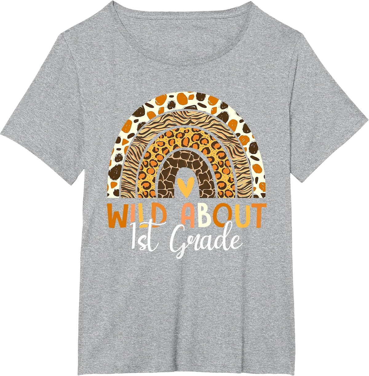 Wild About 1st Grade Teacher Back to School Leopard Rainbow T-Shirt - Heather Grey