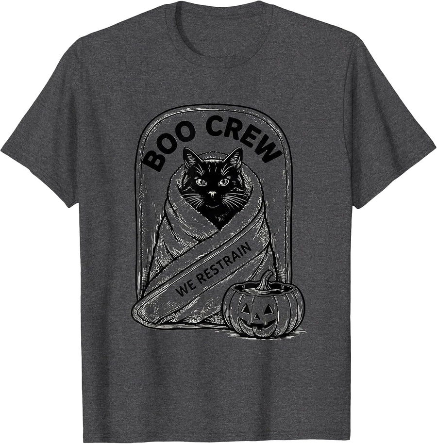 Men's Boo Crew We Restrain Funny Vet Tech Halloween Veterinary T-Shirt - Dark Heather Grey