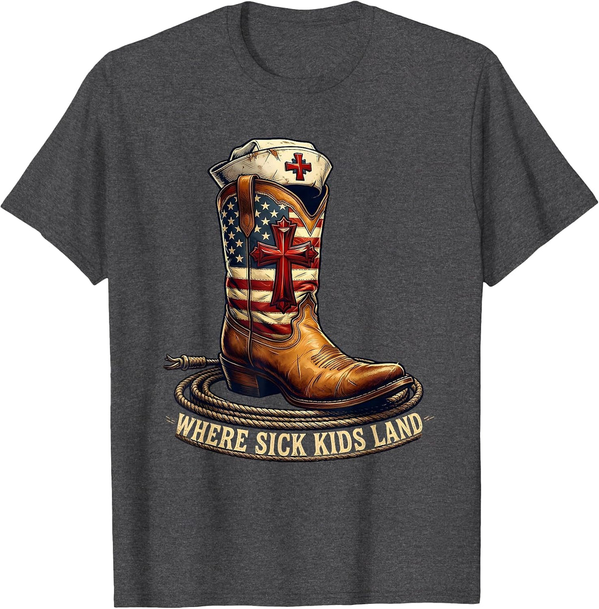 School Nurse Where Sick Kids Land Design T-Shirt - Dark Heather Grey