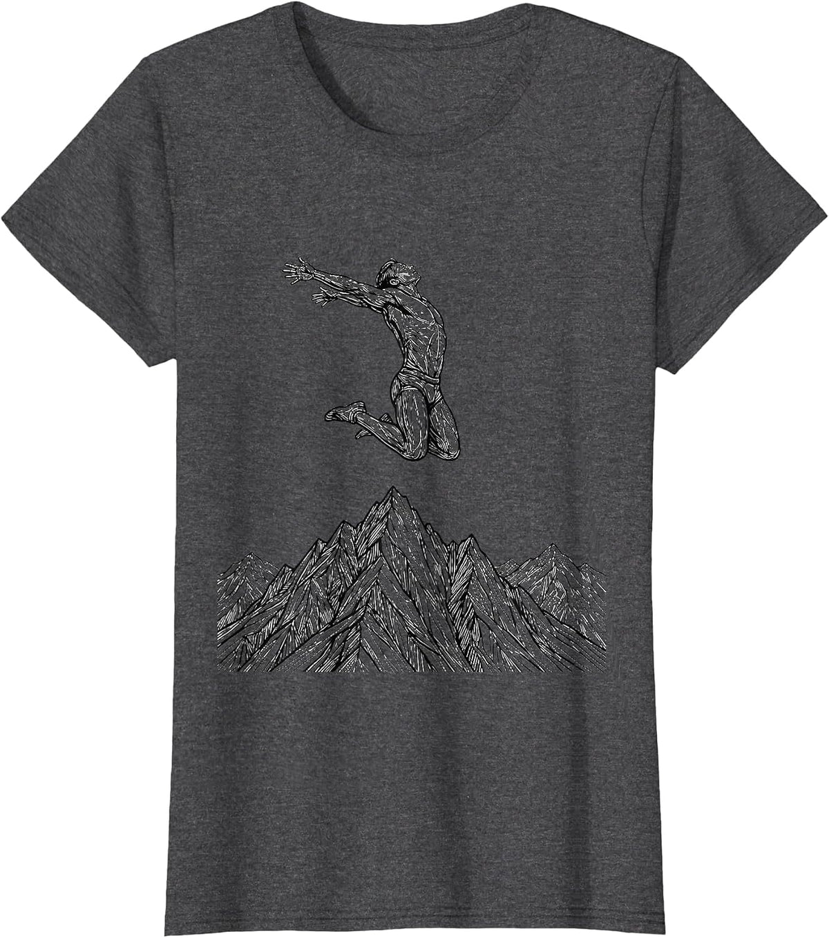 Women's Mountain Peak Jump Athleisure Graphic Design T-Shirt - Dark Heather Grey
