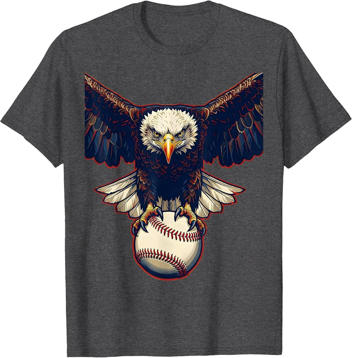 Men's Eagle Clutching Baseball Fierce Talons Graphic T-Shirt - Dark Heather Grey