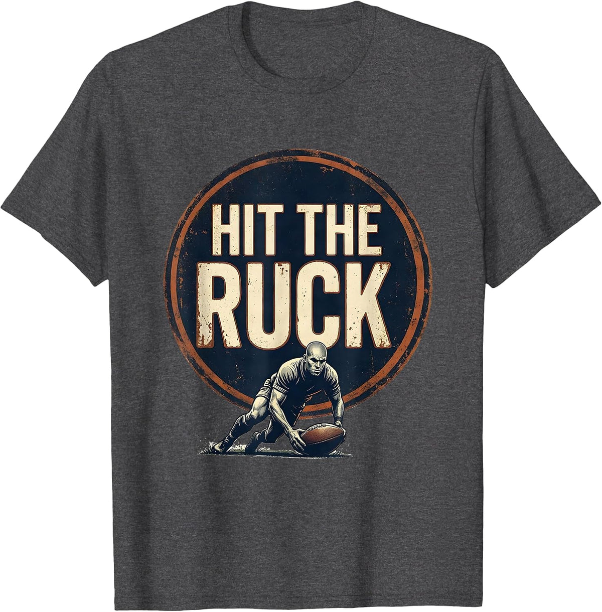 Men's Hit The Ruck Vintage Rugby Player Coach Fan Humor T-Shirt - Dark Heather Grey