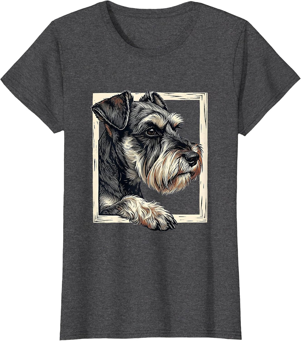 Women's Miniature Schnauzer Linocut Dog Lover Gift T-Shirt - Dark Heather Grey