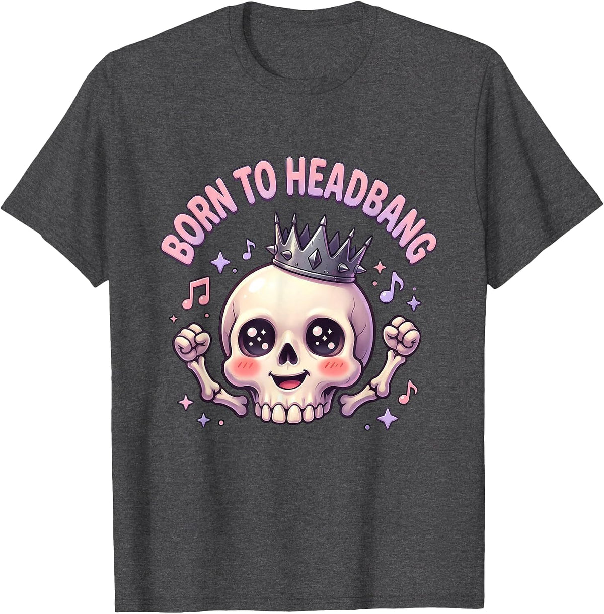 Born to Headbang Heavy Metal Graphic Design T-Shirt - Dark Heather Grey