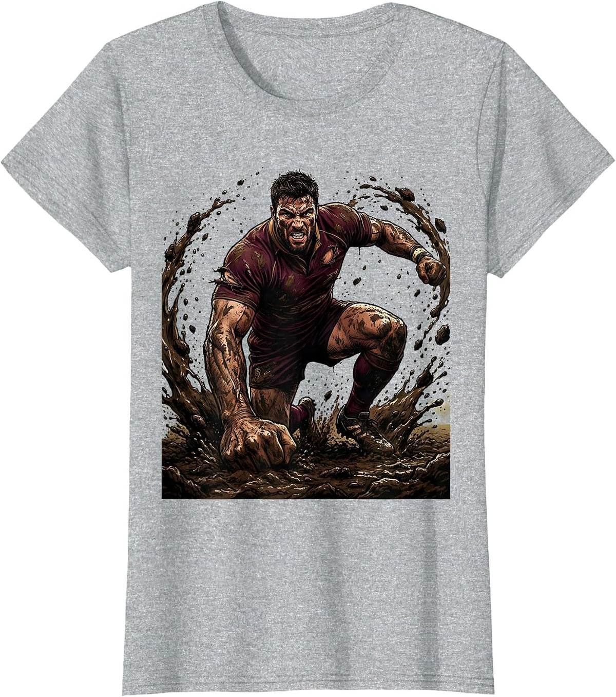 Rugby Player Rising From Mud After Tackle T-Shirt - Heather Grey