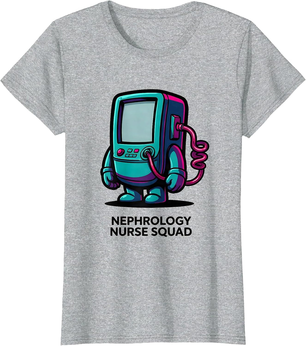 Women's Nephrology Nurse Squad Cartoon Dialysis Machine Humor T-Shirt - Heather Grey