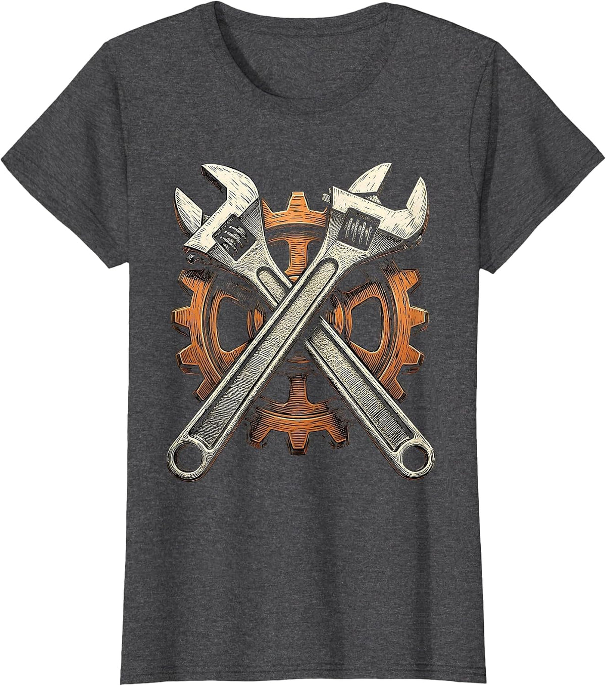 Women's Crossed Wrenches Gear Wheel Mechanic Design T-Shirt - Dark Heather Grey