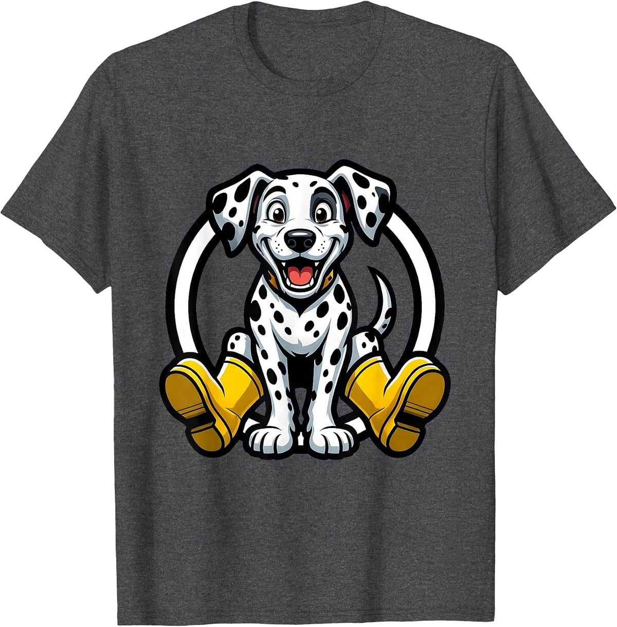 Men's Dalmatian in Rain Boots Cute Dog Graphic T-Shirt - Dark Heather Grey